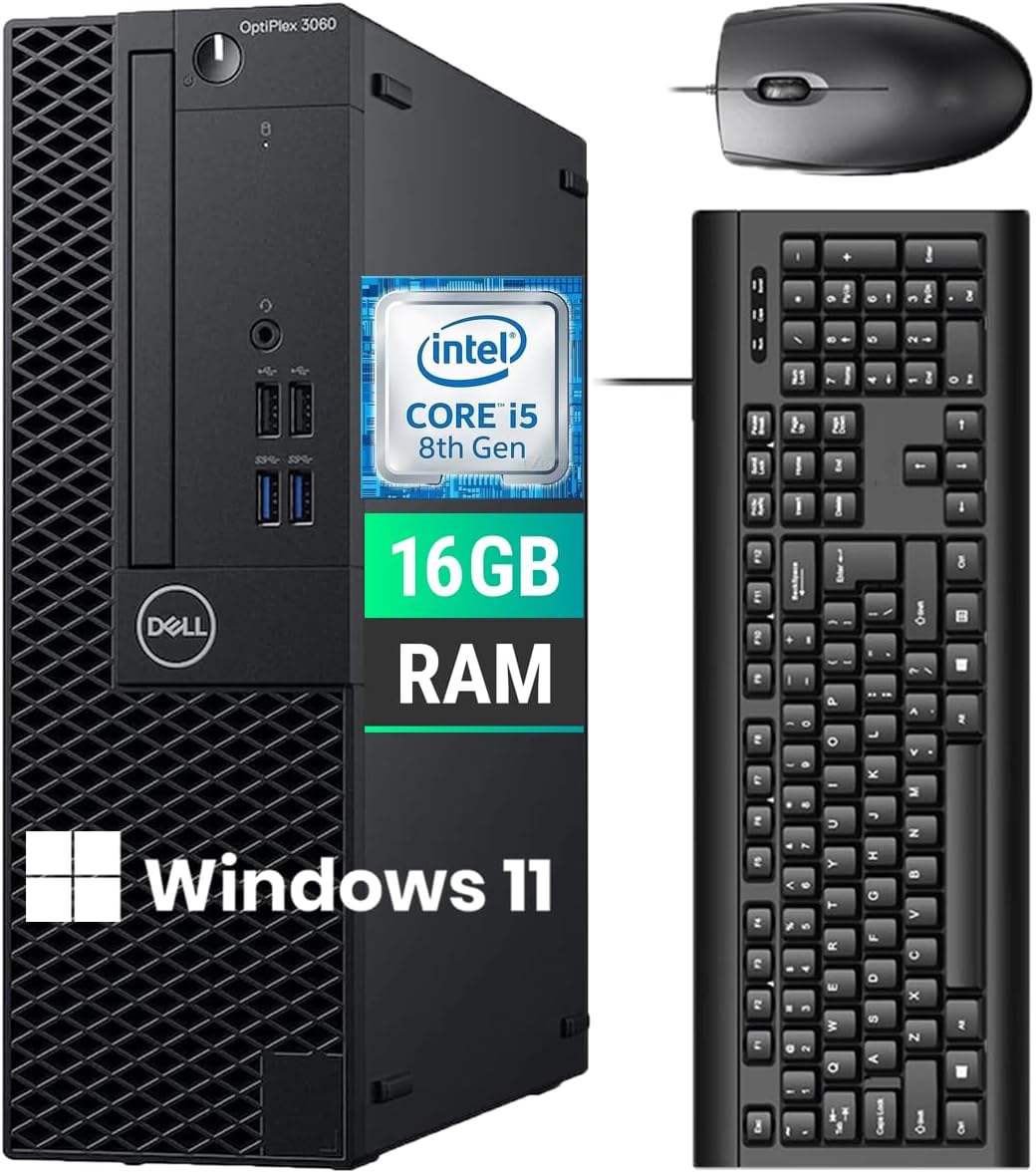Dell OptiPlex 3060 SFF Desktop PC Intel i5-8500 16GB DDR4 RAM 256GB SSD DVD Windows 11 Pro (Renewed)