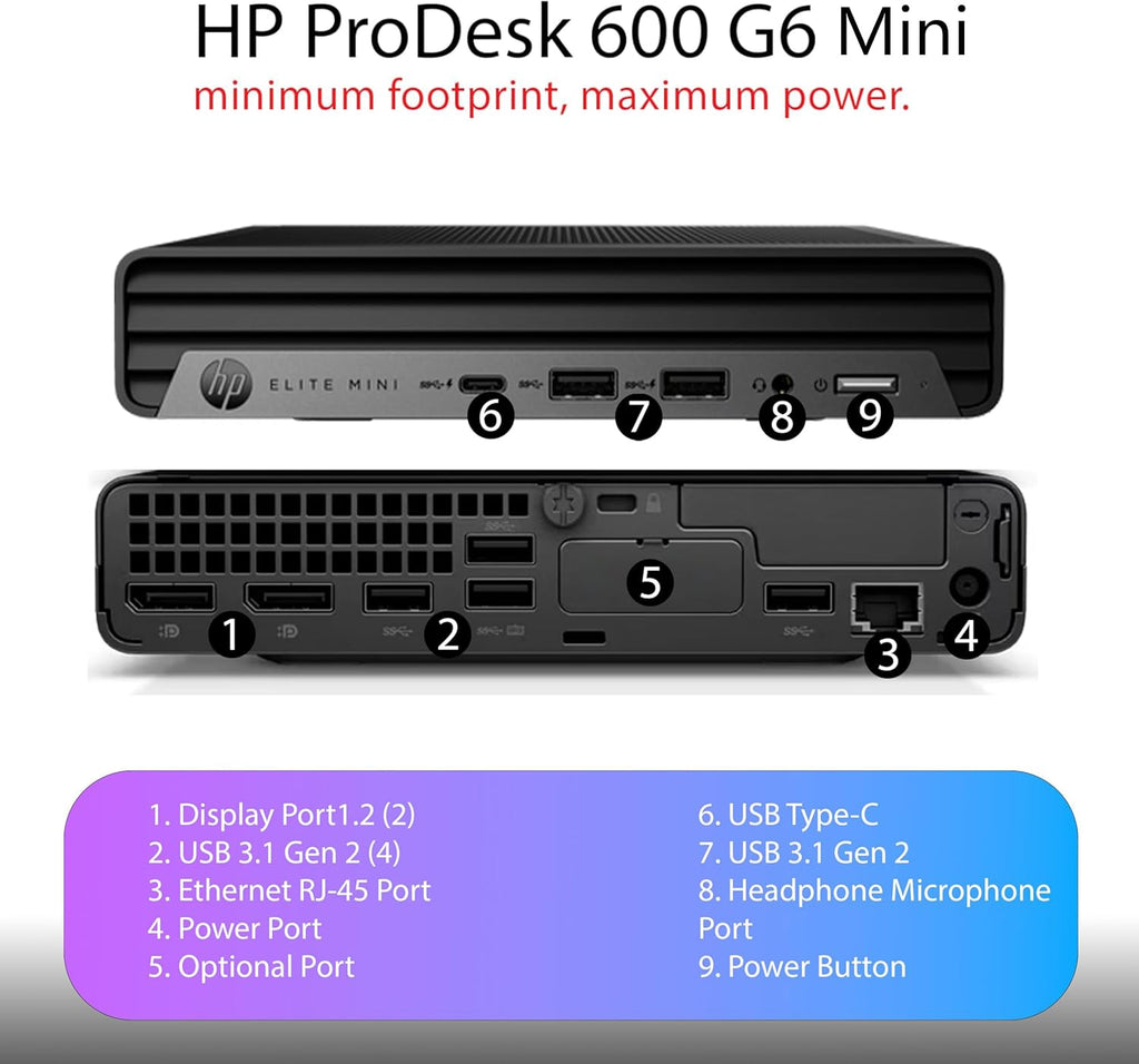 HP ProDesk 600 G6 Mini PC | Intel Core i5-10500T | 8GB RAM | 256GB SSD | Windows 11 Pro | Mini PC | Business Pc (Refurbished)
