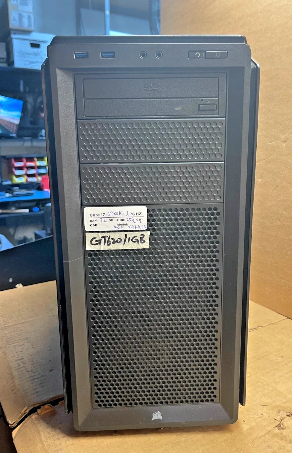 PC de jeu Corsair, Asus X99-A II, Core i7-6900K, 32 Go de RAM, SSD de 256 Go, GT620, 750G3 🍁
